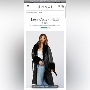 SHACI Leya Black Leather Trench Coat with Faux Fur Trim Small Jacket New wo tags